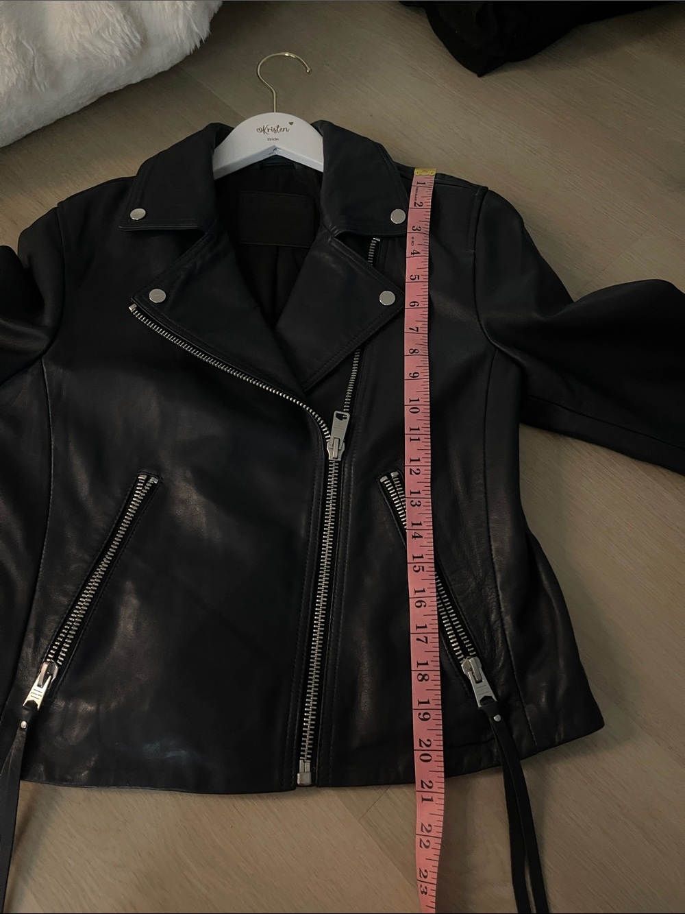 All Saints Dalby Navy Blue Leather Moto Jacket - Picture 9 of 11